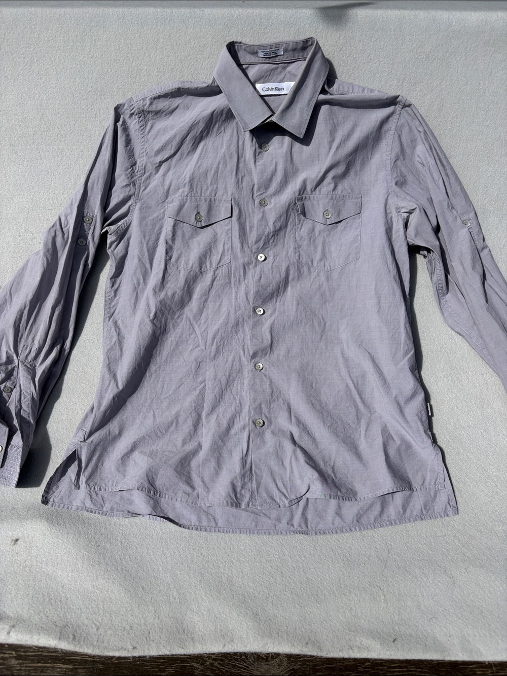 Calvin Klein Men's Light Gray Long-Sleeve Button-Down Shirt